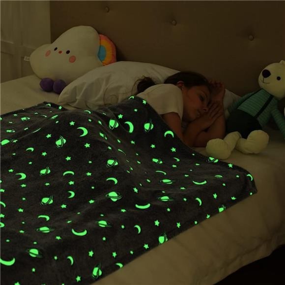 Glow in The Dark Throw Blanket 60 x 80 Inches, Galaxy Stars Pattern Soft Cozy - Picture 5 of 6